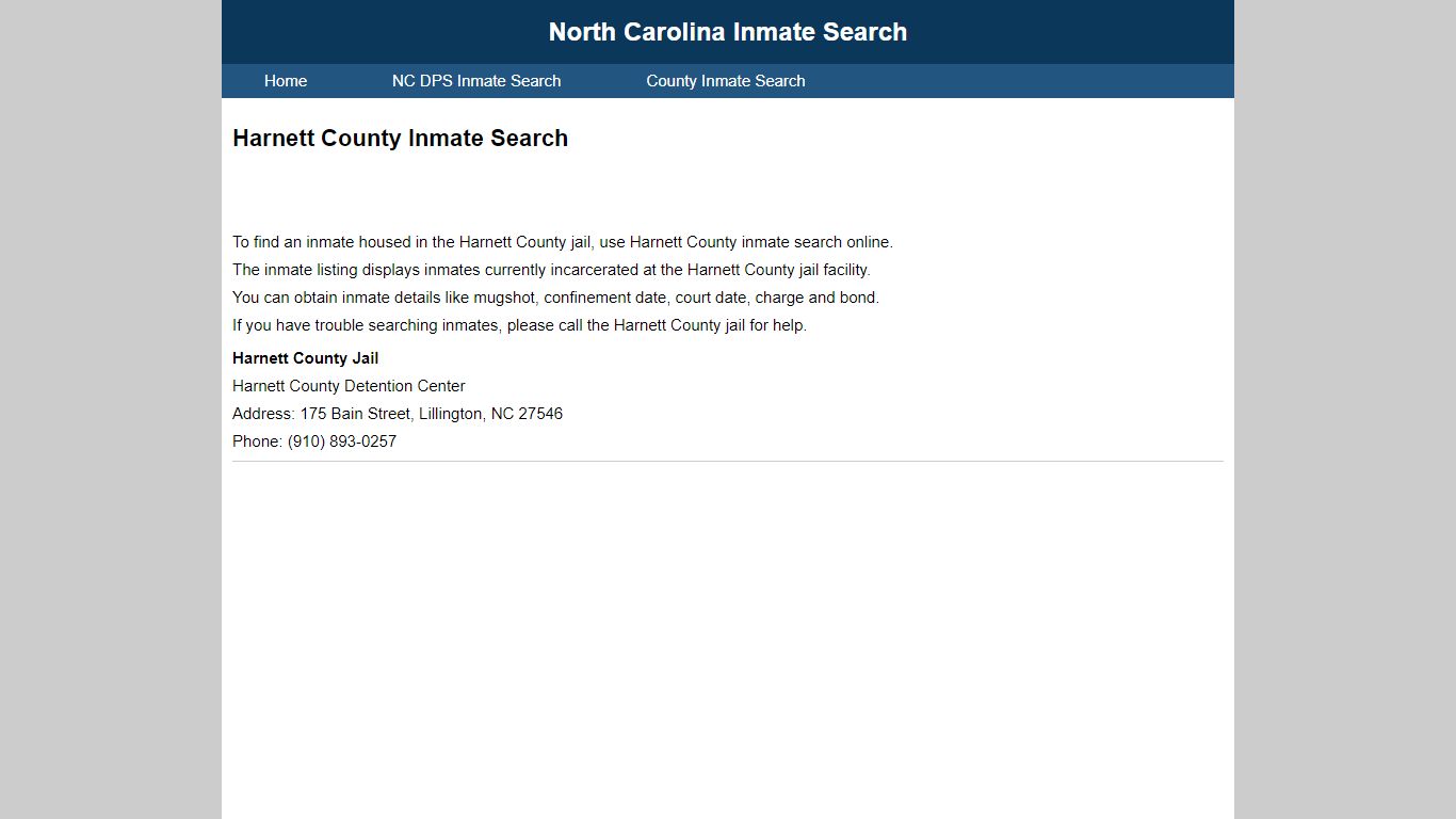 Harnett County Inmate Search